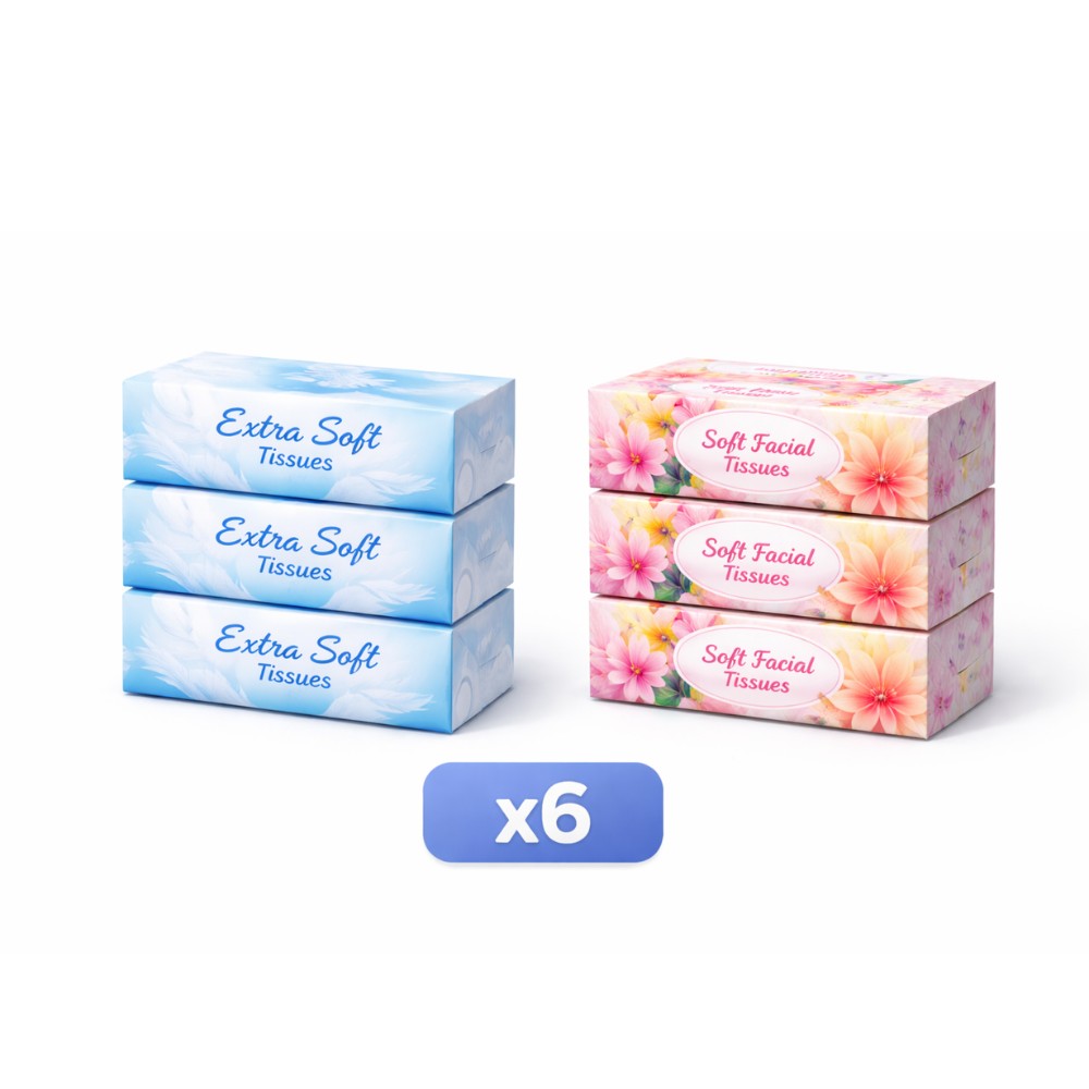 بكج 6 علب مناديل Extra Soft و Soft Facial