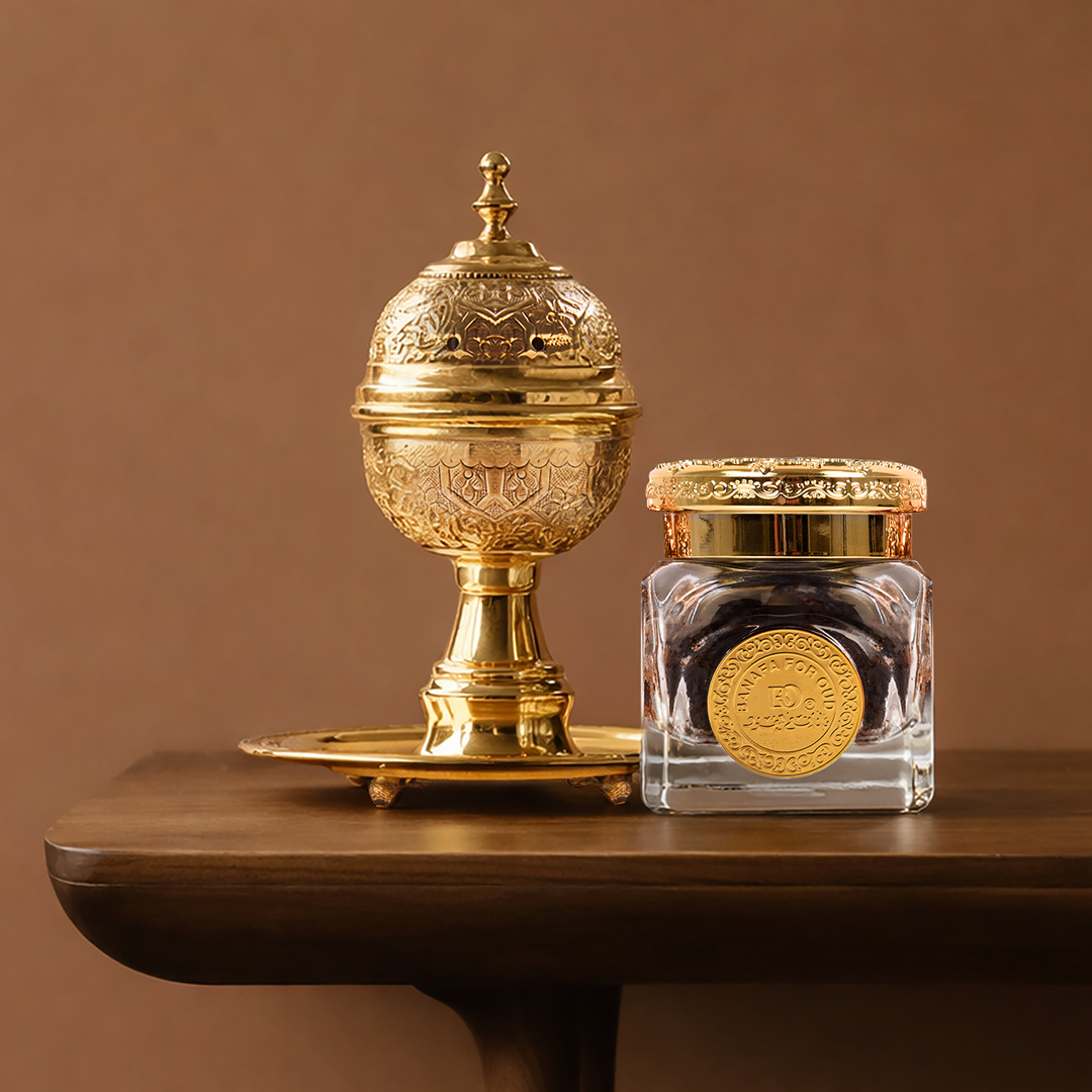 بخور عود معطر بوكيت الذهبي مع مبخرة نحاسية